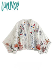 Lunivop Women Fashion New 2Pcs Casual Cotton Embroidered Loose Top + Cotton Midi Skirt Sexy Tops