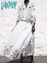 Lunivop Women Fashion New 2Pcs Casual Cotton Embroidered Loose Top + Cotton Midi Skirt Sexy Tops