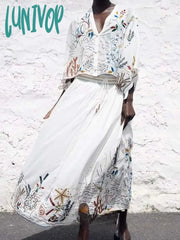 Lunivop Women Fashion New 2Pcs Casual Cotton Embroidered Loose Top + Cotton Midi Skirt Sexy Tops