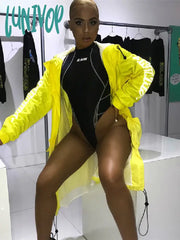 Lunivop Women Full Sleeve Turtleneck Bodysuits Mesh Patchwork Letter Print Biker New Fashion Female