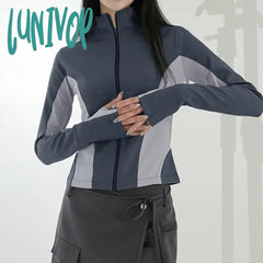 Lunivop Women Full Zip-Up Hooded Cardigan Autumn Patchwork Long Sleeve Top Tees Fashion All-Match