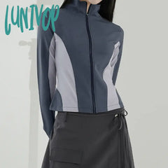 Lunivop Women Full Zip-Up Hooded Cardigan Autumn Patchwork Long Sleeve Top Tees Fashion All-Match