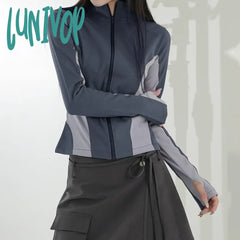 Lunivop Women Full Zip-Up Hooded Cardigan Autumn Patchwork Long Sleeve Top Tees Fashion All-Match