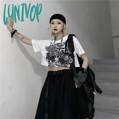Lunivop Women Girl Crop Top T Shirt Clothing Tshirt Summer Tee Gothic Style Croptop Goth Emo Alt