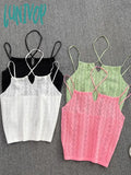 Lunivop Women Green Sexy Halter Tops Summer Hollow Out Knitted Solid Cropped Ladies Strappy Camis