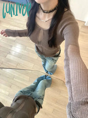Lunivop Women Gyaru Japanese Harajuku Y2K Streetwear Low Rise Flare Denim Pants Jeans 2000S Vintage