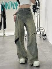 Lunivop Women Harajuku Fashion Design Chic Hip-Pop Jeans Wide Leg Grunge Baggy Denim Pants Y2K