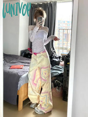 Lunivop Women Harajuku Fashion Jeans Baggy Star Graffiti Denim Pants Cyber Punk Hip-Pop Tie Dye