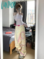 Lunivop Women Harajuku Fashion Jeans Baggy Star Graffiti Denim Pants Cyber Punk Hip-Pop Tie Dye