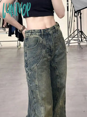 Lunivop Women Harajuku Fashion Straight Leg Baggy Denim Pants Long Trousers Hip-Pop Jeans Y2K