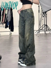 Lunivop Women Harajuku Fashion Straight Leg Baggy Denim Pants Long Trousers Hip-Pop Jeans Y2K
