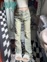 Lunivop Women Harajuku Fashion Straight Leg Denim Pants Long Trousers Skinny Jeans Korean Y2K