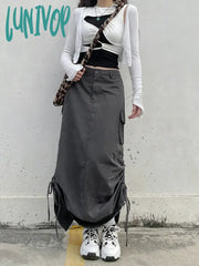 Lunivop Women Harajuku Pocket Skirts Irregular 2024 Summer Jupe Femme Japanese Y2K Split Side Style