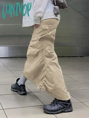 Lunivop Women Harajuku Pocket Skirts Irregular 2024 Summer Jupe Femme Japanese Y2K Split Side Style