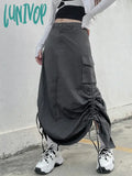 Lunivop Women Harajuku Pocket Skirts  Irregular 2024 Summer Jupe Femme Japanese Y2k Split Side Style Faldas Largas Mujer