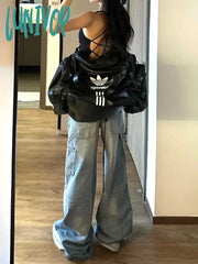 Lunivop Women Japanese Harajuku Fashion Trashy Y2K Cyber Punk Low Rise Denim Pants Loose Wide Leg
