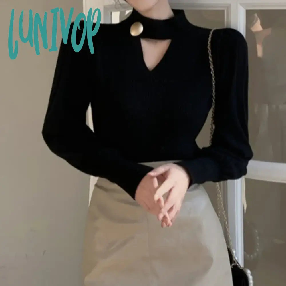 Lunivop Women Knitted Sweater V-Neck Long Sleeve Pullover Chic Design Top Autumn Clothing Sexy