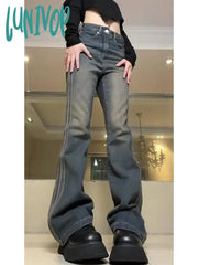 Lunivop Women Korean Fashion High Street Y2K Streetwear Slim Low Rise Flare Denim Pants Striped