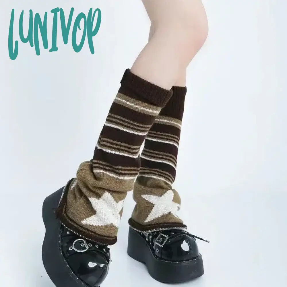 Lunivop Women Leg Warmers Y2K Gothic Brown Star Japanese Knitted Socks Hot Girl Accessories High