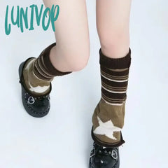 Lunivop Women Leg Warmers Y2K Gothic Brown Star Japanese Knitted Socks Hot Girl Accessories High