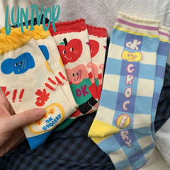 Lunivop Women Little Tomato Socks Female Korean Mid-Tube Ins Jk Girls Cute Kawaii Cartoon