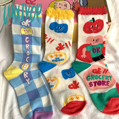 Lunivop Women Little Tomato Socks Female Korean Mid-Tube Ins Jk Girls Cute Kawaii Cartoon