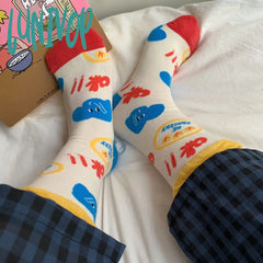 Lunivop Women Little Tomato Socks Female Korean Mid-Tube Ins Jk Girls Cute Kawaii Cartoon