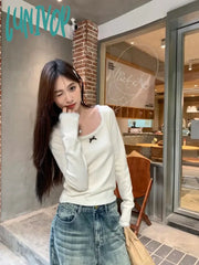 Lunivop Women Long Sleeve Pullover Tops Square Collar Slim Knit Sweater Autumn And Winter New Sweet