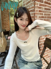 Lunivop Women Long Sleeve Pullover Tops Square Collar Slim Knit Sweater Autumn And Winter New Sweet