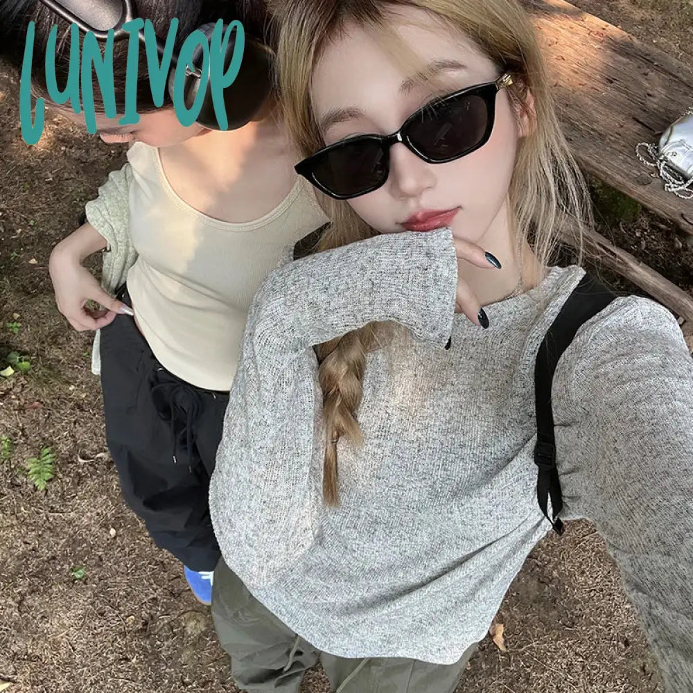 Lunivop Women Long Sleeve Tops Casual Solid Color Loose Pullover Sun Protection Blouse For Club