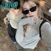 Lunivop Women Long Sleeve Tops Casual Solid Color Loose Pullover Sun Protection Blouse For Club