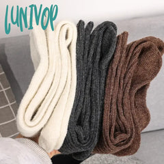 Lunivop Women Long Socks Cashmere Boot Solid Wool Thigh Stocking Skinny Casual Cotton Over