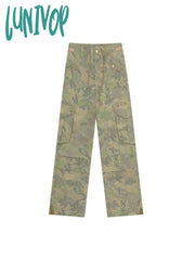 Lunivop Women Low Rise Baggy Camouflage Pants Hip-Pop Long Trousers American Vintage Gyaru 2000S