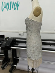 Lunivop Women Luxury Sexy Strapless Backless Beading Diamonds Silver Mini Gowns Dress Elegant