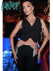 Lunivop Women Luxury Sexy V Neck Diamonds Blacktwo Piece Pencil Pants Bandage Set Fashion Women’s