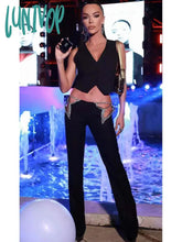 Lunivop Women Luxury Sexy V Neck Diamonds Blacktwo Piece Pencil Pants Bandage Set Fashion Women’s