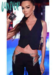 Lunivop Women Luxury Sexy V Neck Diamonds Blacktwo Piece Pencil Pants Bandage Set Fashion Women’s