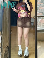 Lunivop Women Maillard 2000S Aesthetic Japanese Harajuku Mini Jean Skirt Shorts Gyaru Cyber Punk