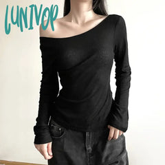 Lunivop Women Off Shoulder Crop Tops Grunge Solid Color Backless Tie Up Shirt 90S Long Sleeve Slim