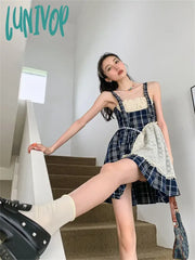 Lunivop Women Patchwork A-Line Evening Mini Dress 90S Y2K Vintage Sleeveless Off Shoulder Dresses