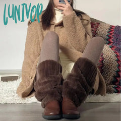 Lunivop Women Plush Leg Warmers Thickened Imitation Mink Fur Boots Cover Warm Leggings Mid Length