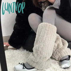 Lunivop Women Plush Leg Warmers Thickened Imitation Mink Fur Boots Cover Warm Leggings Mid Length
