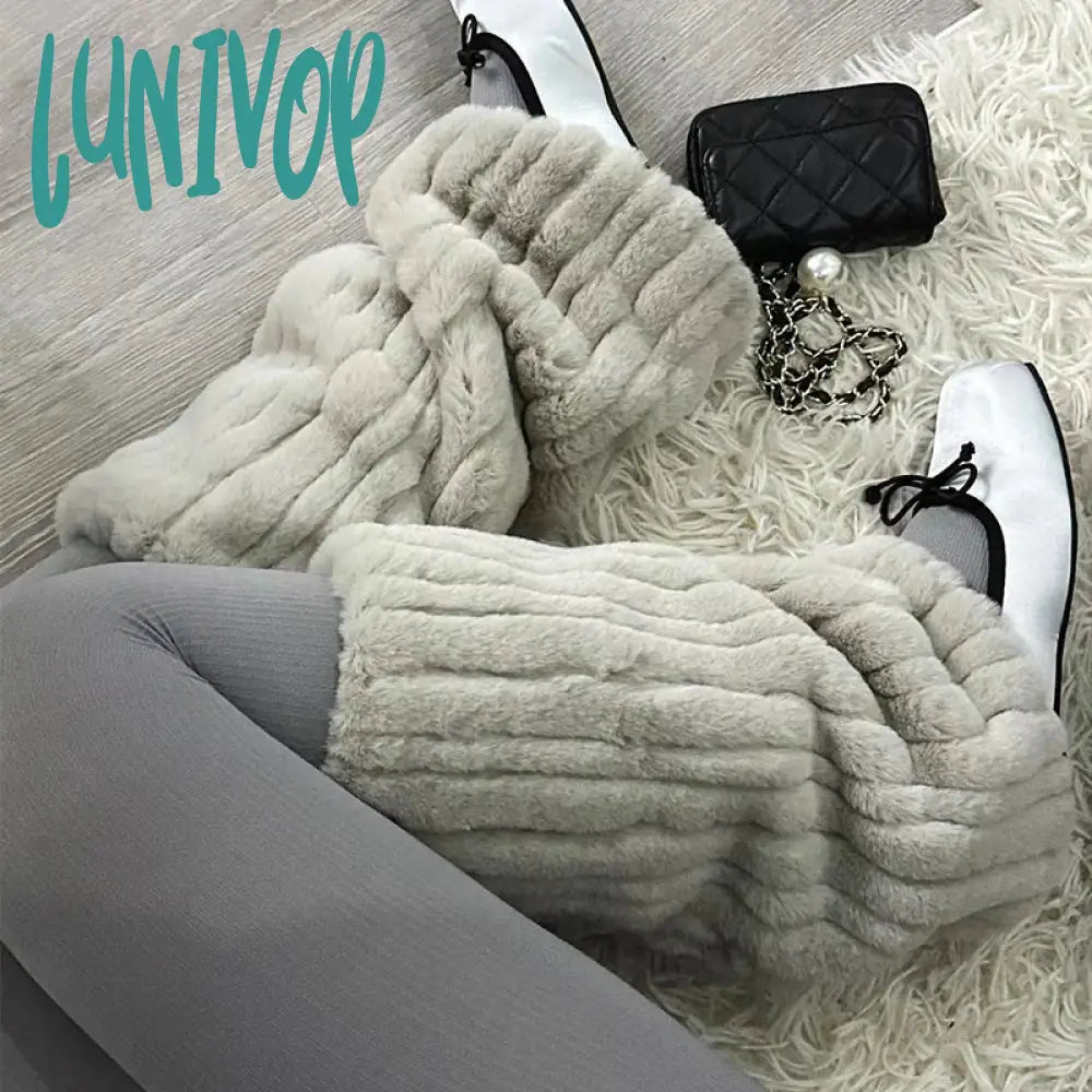 Lunivop Women Plush Leg Warmers Thickened Imitation Mink Fur Boots Cover Warm Leggings Mid Length