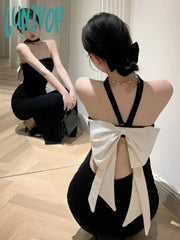 Lunivop Women Sexy Backless Bow Wedding Runway Party Dresses Summer French Sleeveless Bodycon