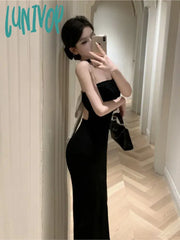Lunivop Women Sexy Backless Bow Wedding Runway Party Dresses Summer French Sleeveless Bodycon