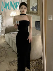 Lunivop Women Sexy Backless Bow Wedding Runway Party Dresses Summer French Sleeveless Bodycon