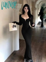 Lunivop Women Sexy Bodycon Party Club Long Dress Spring Autumn Fashion Solid One Piece Robe