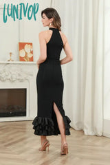 Lunivop Women Sexy Halterneck Crew Neck Bodycon Black Long Bandage Dress Formal Occasion Birthday