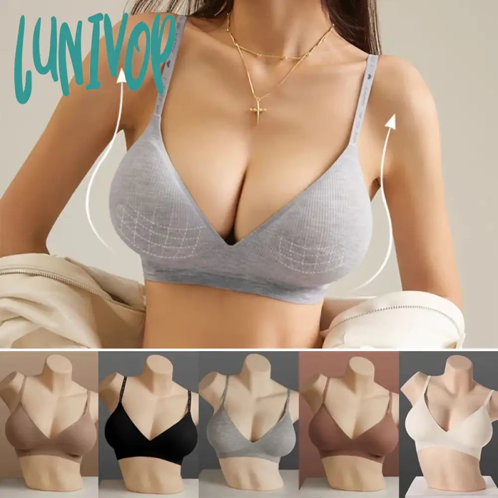 Lunivop Women Sexy Seamless Bras Deep V Neck Bralette Lingerie Letter Strap Tops Push Up Underwear