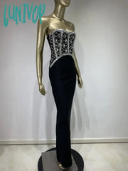 Lunivop Women Sexy Shinning Crystal Strapless Bodycon Long Bandage Dress Formal Occasion Birthday